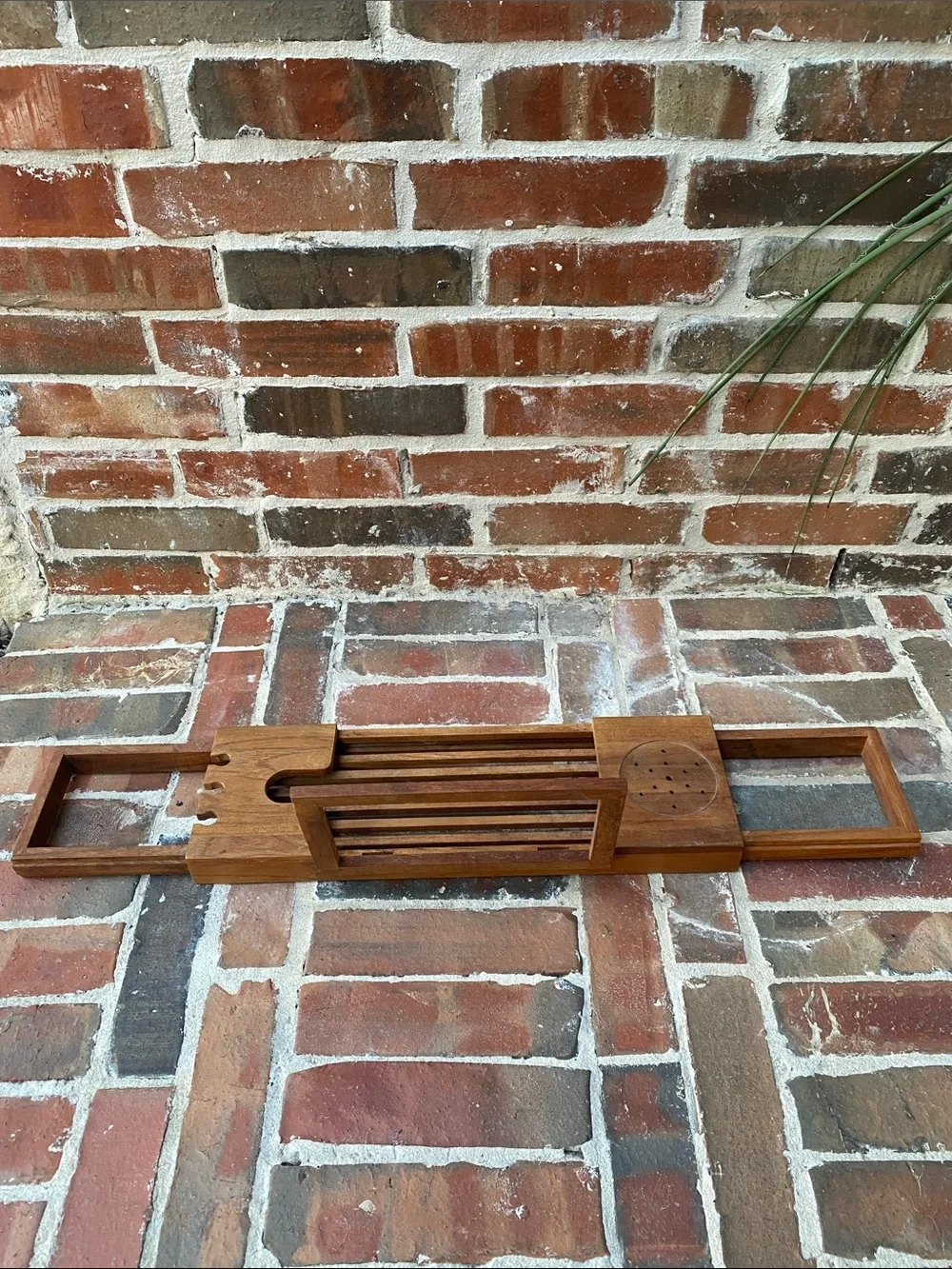 Teakwood Expandable Bath Caddy Tray with Book Stand & Wine Glass Holder